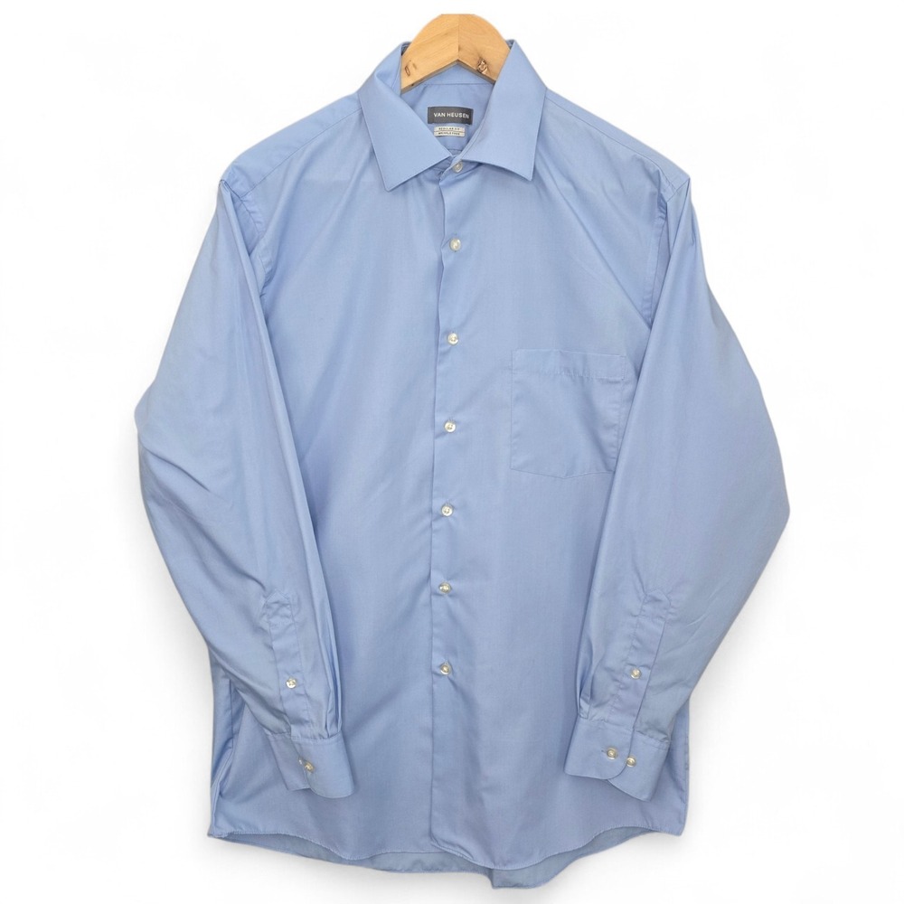 Van Heusen Dress Shirt Mens 15.5 32/33 Medium Blue Button Regular Fit Career - Picture 1 of 8
